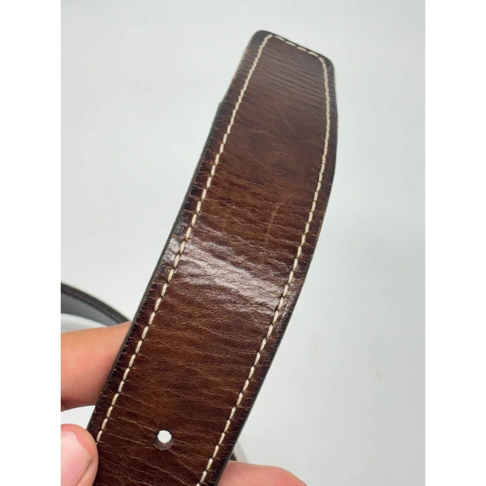 Ermenegildo Zegna Sport Mens Brown Leather Belt 34 Made in Italy Contrast Stitch